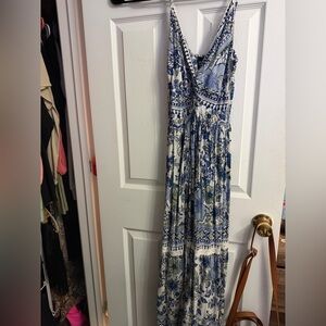 Angie Blue and White Floral Maxi Dress